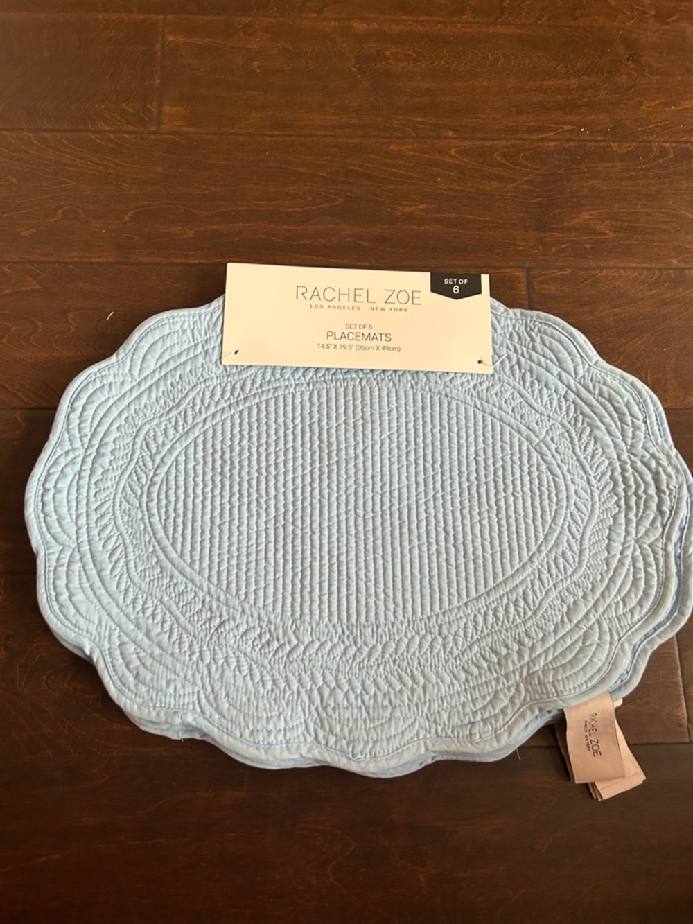 Rachel Zoe Set Of 6 Scalloped Edged  Quilted Placemats New Blue Oval